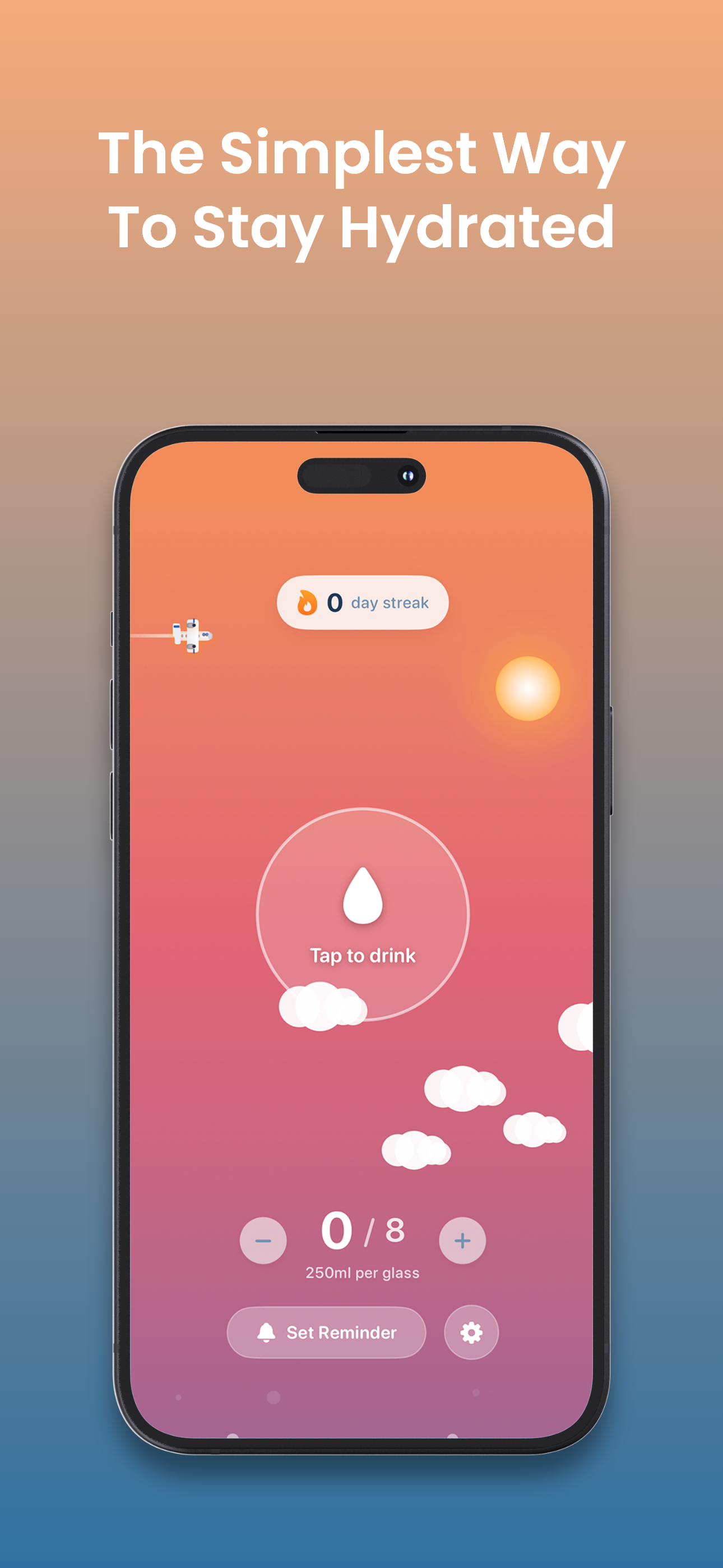 Think Drink home screen showing daily water goal